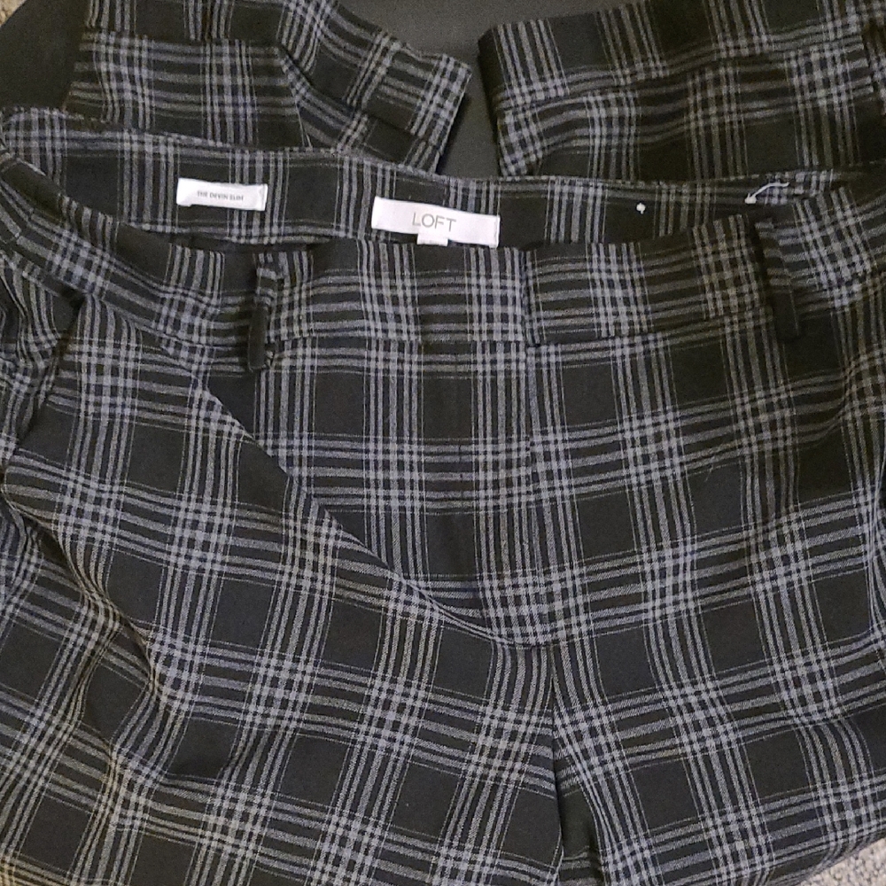 LOFT Charcoal Plaid Trousers